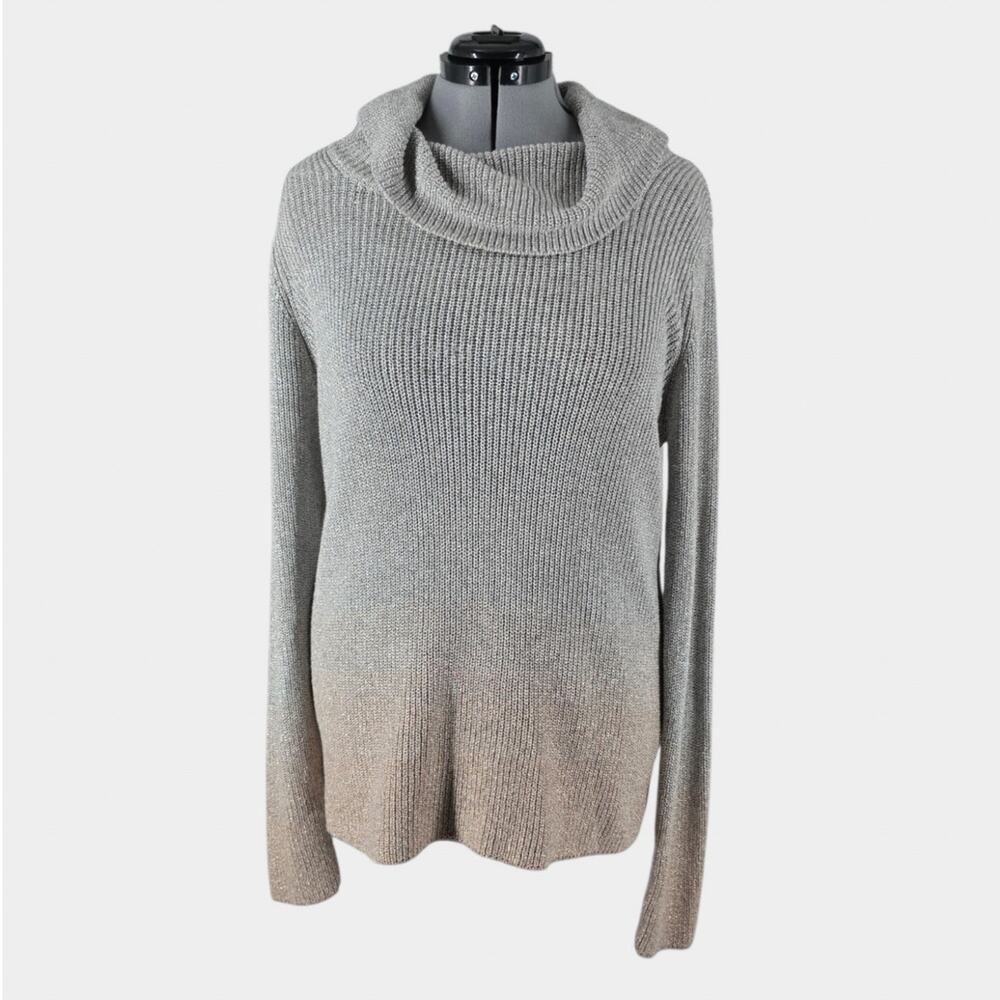WHBM Sweater Women's XL Ombre Shimmer Cowl Neck Pullover Gray/ Rose copper Fade